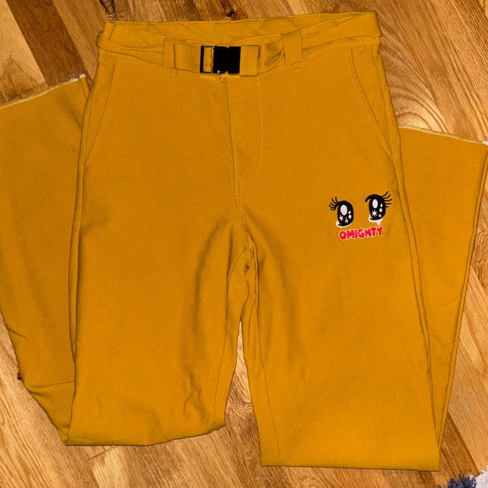 OMIGHTY Rare Y2K Mustard Yellow Pants w Embroidery Medium
